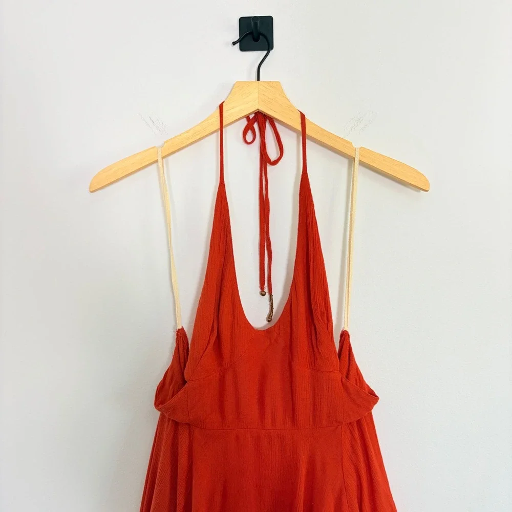 Free People Lille Endless Summer Red‎ Halter Backless Mini Dress Womens XS Boho
